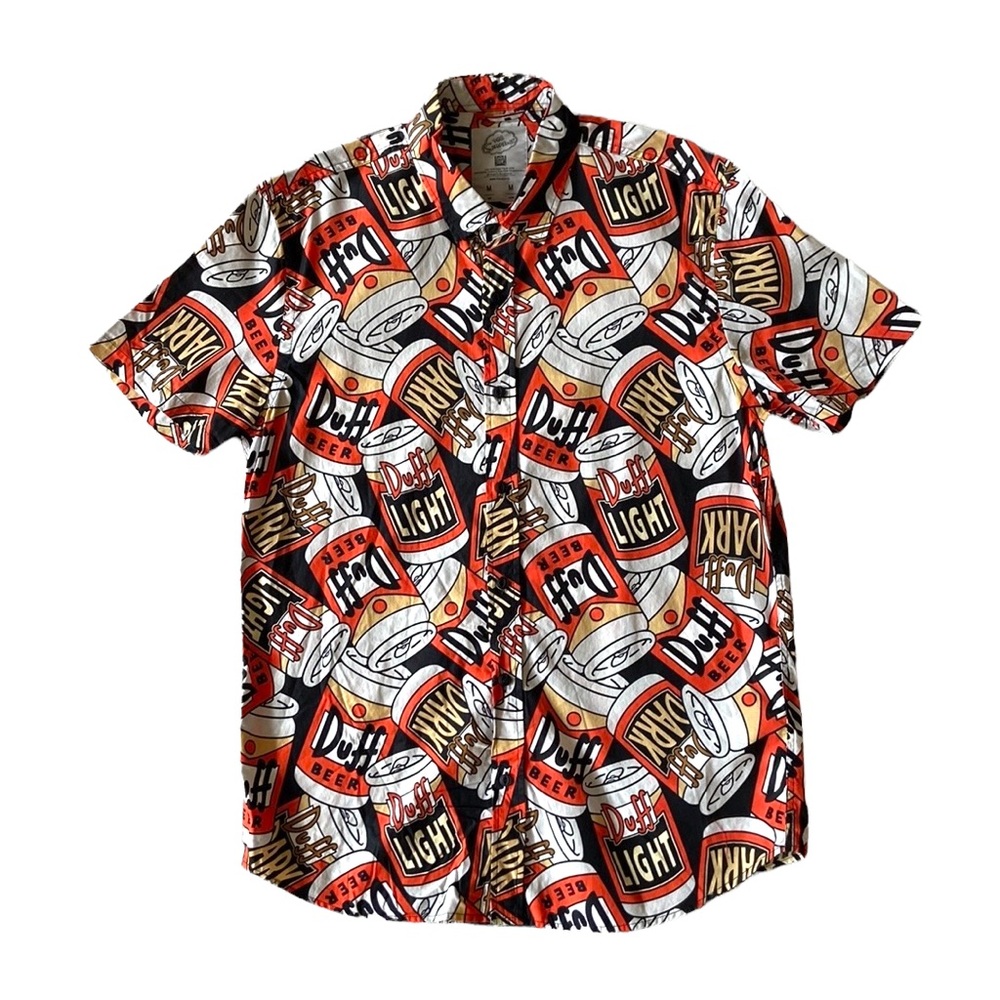 DUFF BEER The Simpsons Official Shirt Button Down Collared Short Sleeve Print